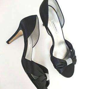 Caparros black satin d'orsay heels evening sandal black dress size 8.5